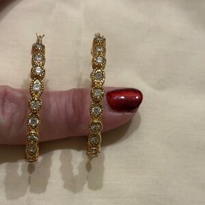 Elegant Gold and CZ Oval Hoop Earrings